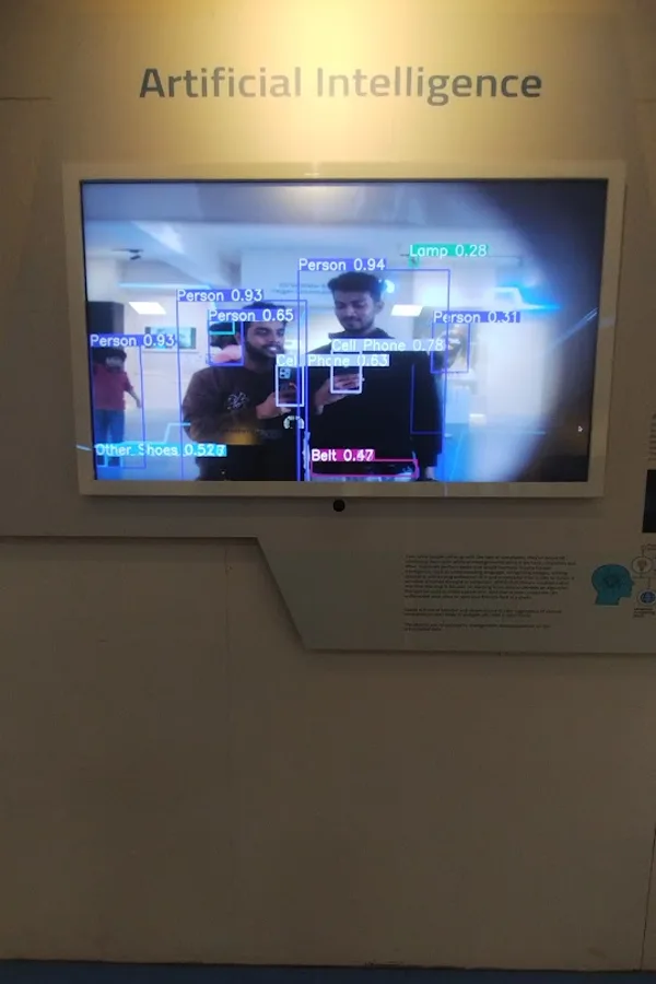 An AI exhibit labelling me as a person with 0.94 confidence